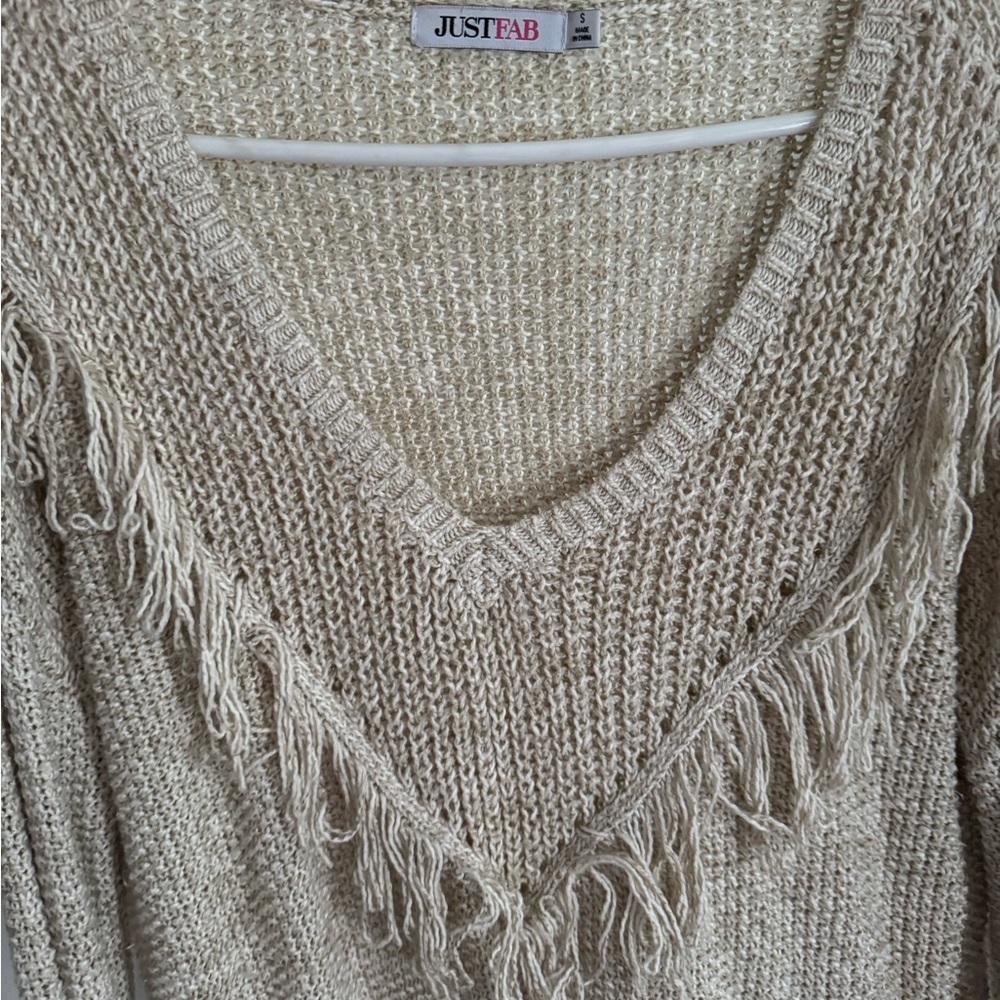Fringed Knit Sweater - Cream - Picture 3 of 4